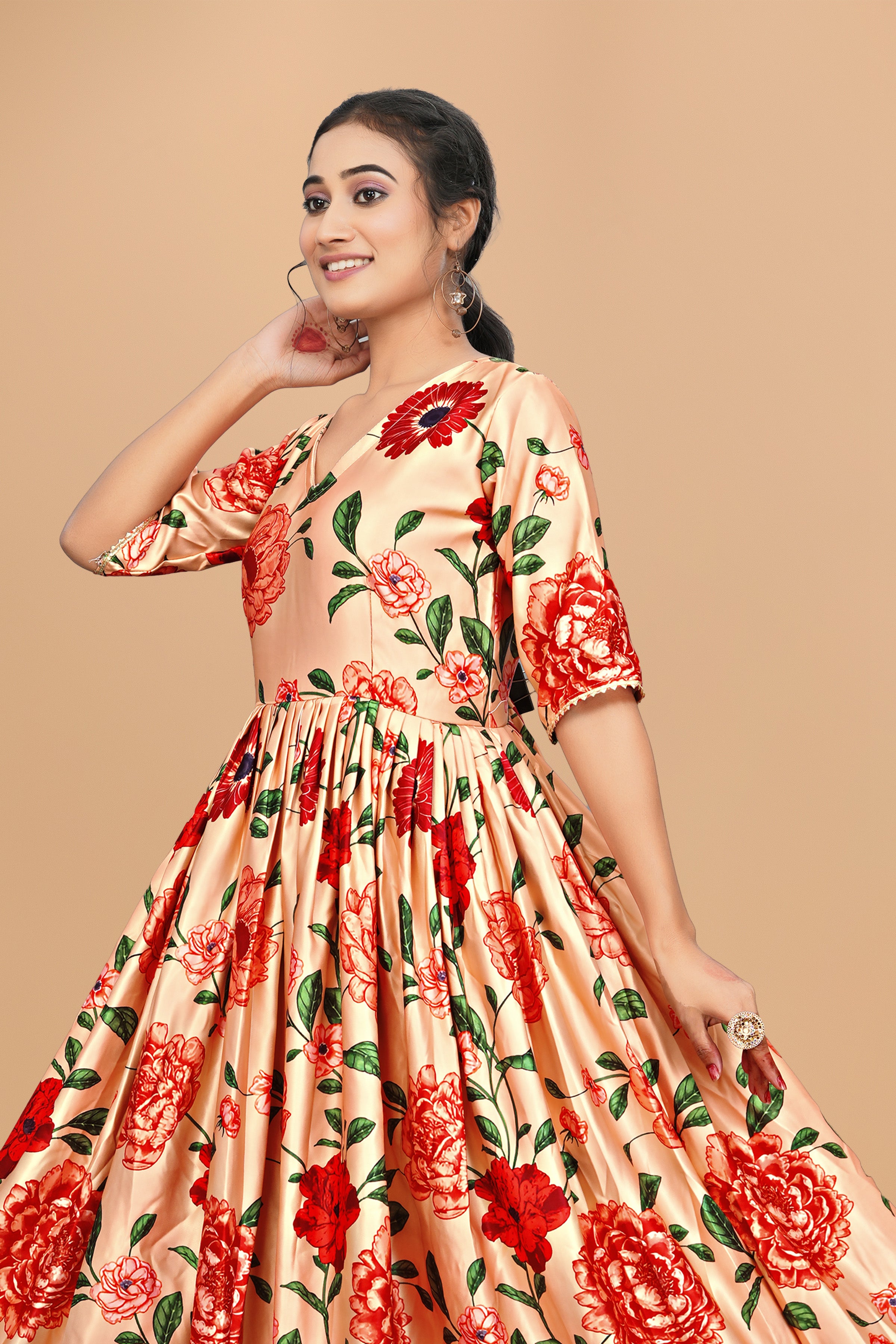 Amazing Pure Satin Designer Gown for Women – 6 Meter Flair | Green Partywear Gown | Ready to Wear