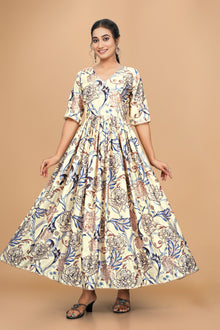 Beautiful Pure Satin Designer Gown for Women – 6 Meter Flair | Green Partywear Gown | Ready to Wear