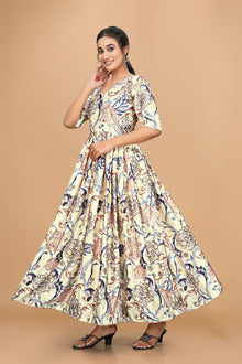 Beautiful Pure Satin Designer Gown for Women – 6 Meter Flair | Green Partywear Gown | Ready to Wear