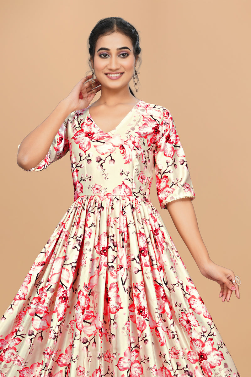 Amazing Pure Satin Designer Gown for Women – 6 Meter Flair | Green Partywear Gown | Ready to Wear