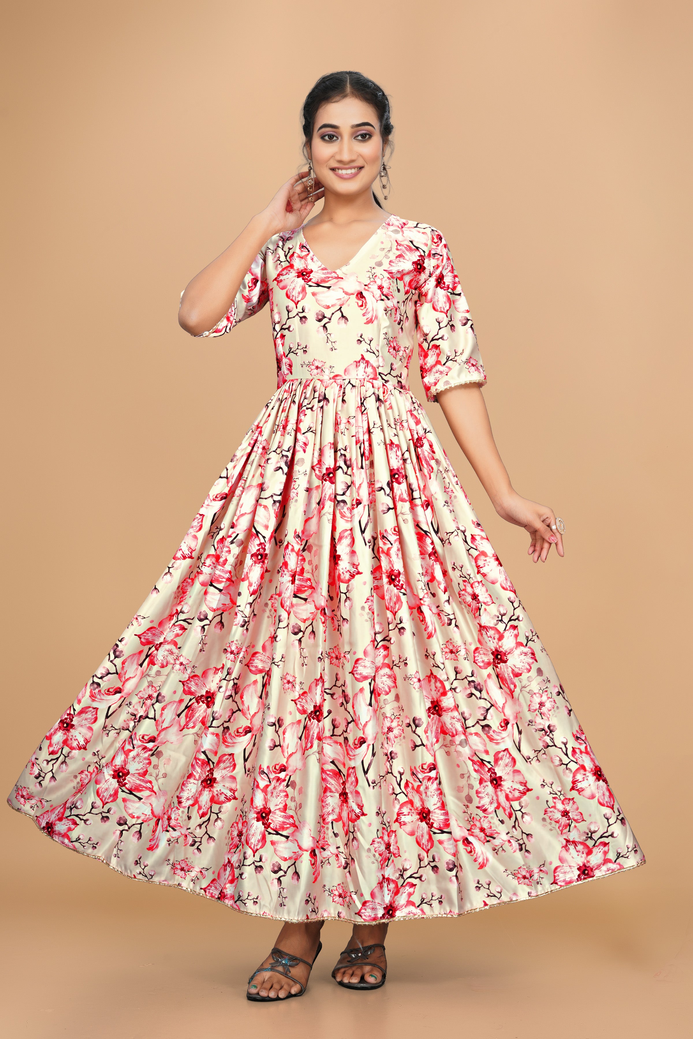 Amazing Pure Satin Designer Gown for Women – 6 Meter Flair | Green Partywear Gown | Ready to Wear