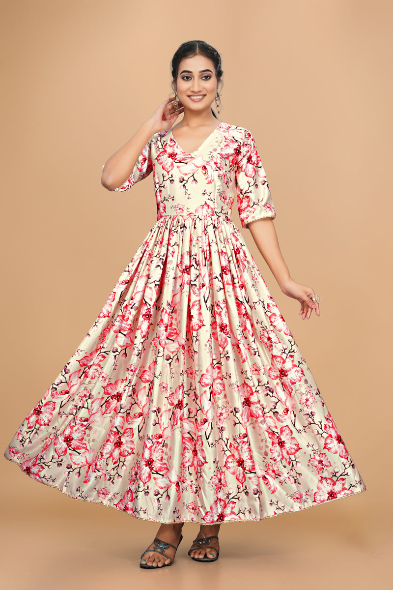 Amazing Pure Satin Designer Gown for Women – 6 Meter Flair | Green Partywear Gown | Ready to Wear