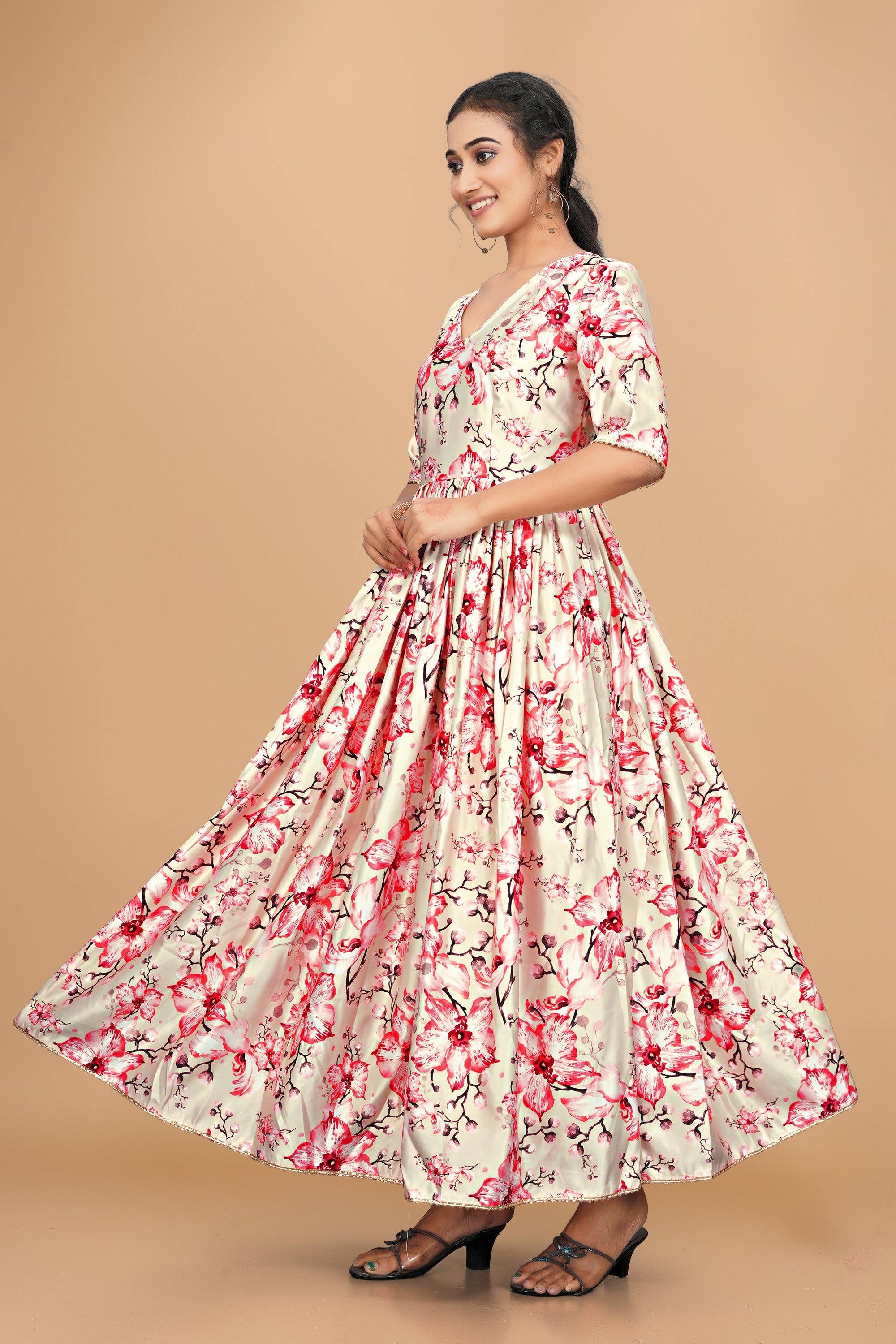 Amazing Pure Satin Designer Gown for Women – 6 Meter Flair | Green Partywear Gown | Ready to Wear