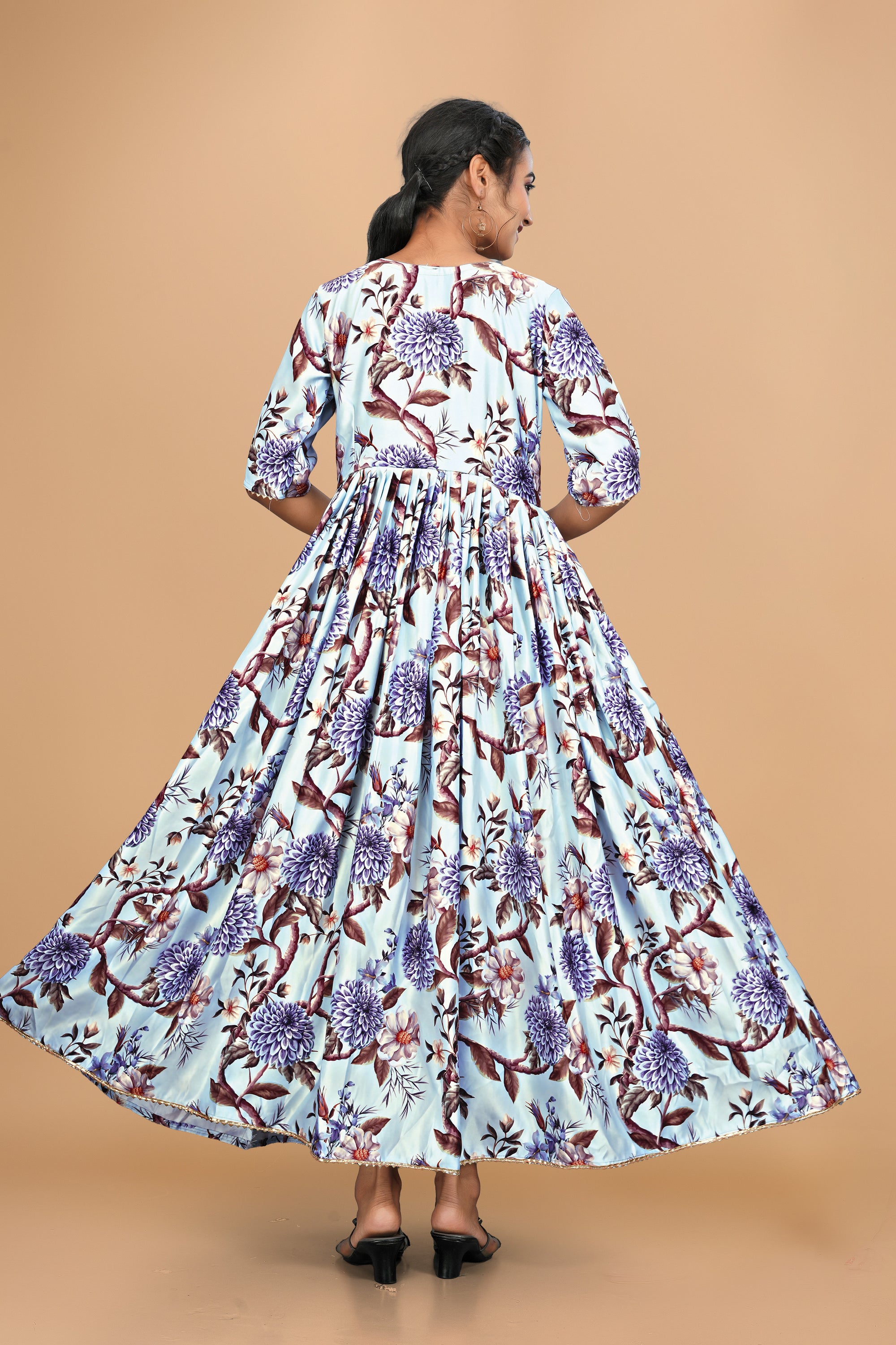 Elegant Pure Satin Designer Gown for Women – 6 Meter Flair | Green Partywear Gown | Ready to Wear