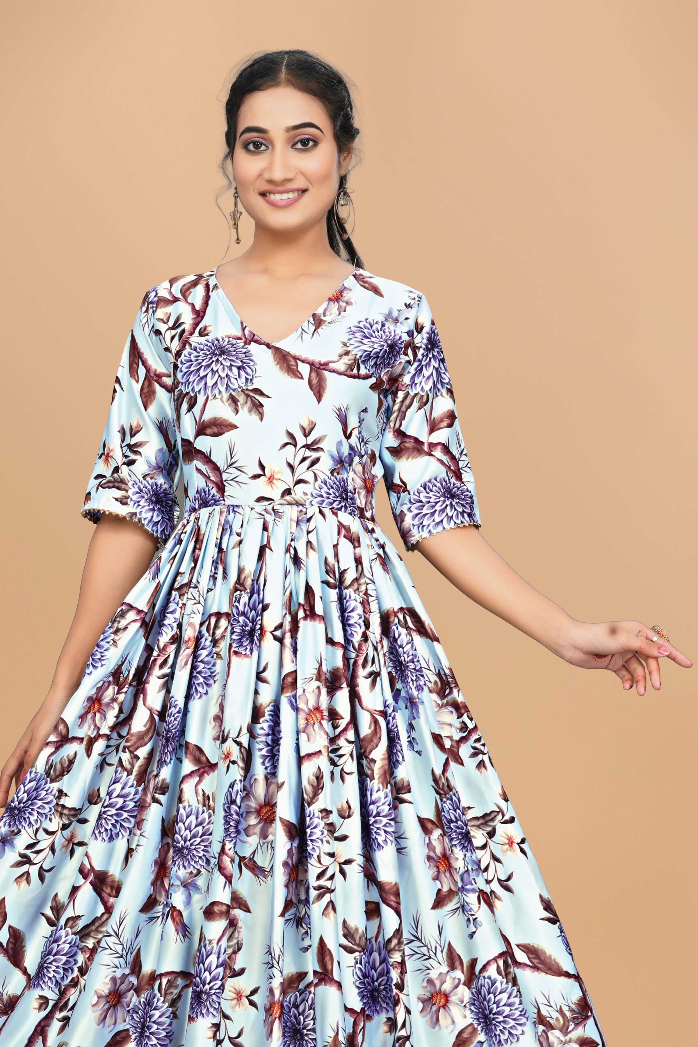 Elegant Pure Satin Designer Gown for Women – 6 Meter Flair | Green Partywear Gown | Ready to Wear