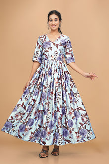 Elegant Pure Satin Designer Gown for Women – 6 Meter Flair | Green Partywear Gown | Ready to Wear