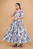 Elegant Pure Satin Designer Gown for Women – 6 Meter Flair | Green Partywear Gown | Ready to Wear