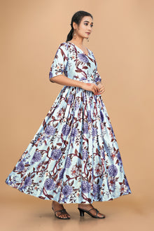 Elegant Pure Satin Designer Gown for Women – 6 Meter Flair | Green Partywear Gown | Ready to Wear