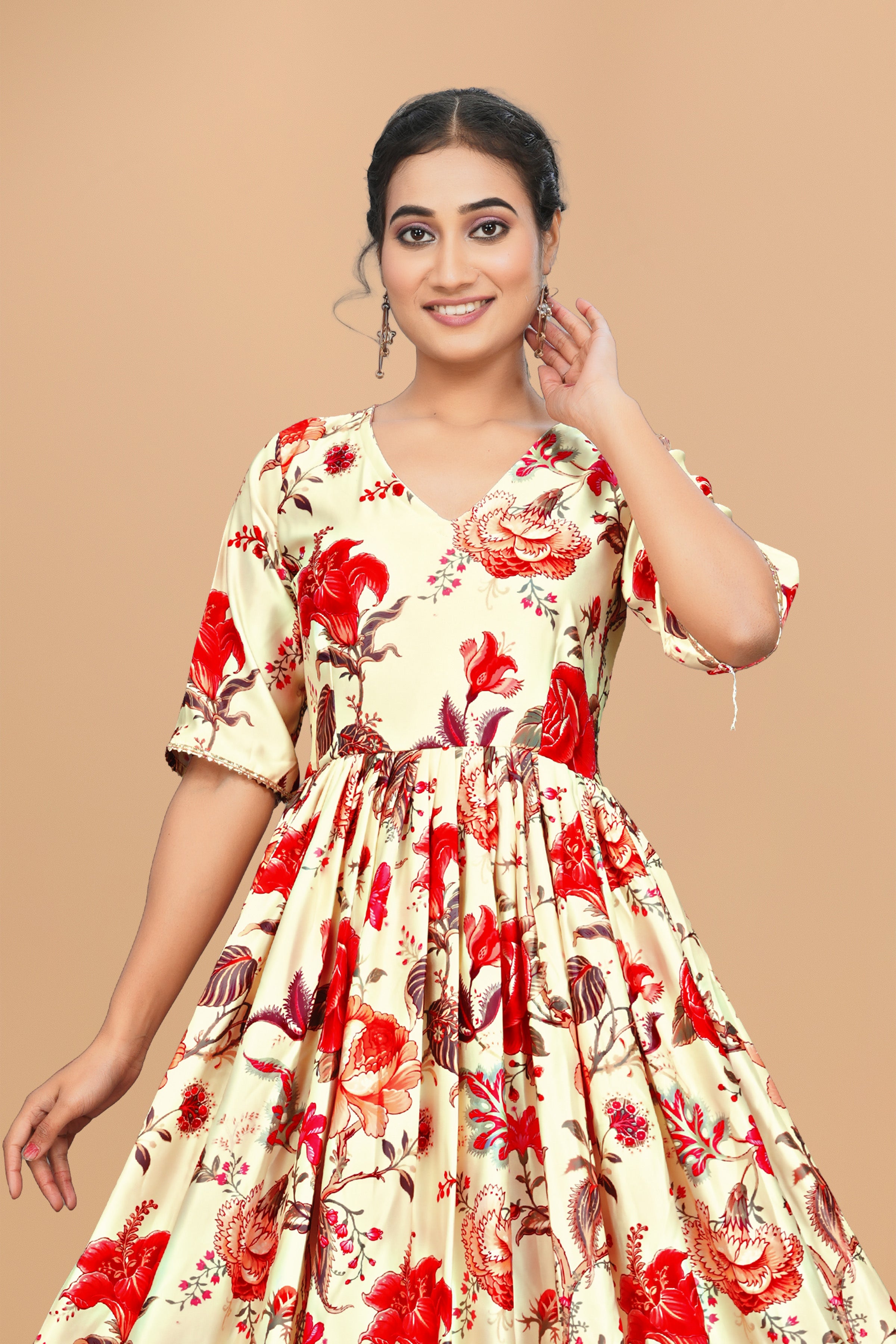 Beautiful Pure Satin Designer Gown for Women – 6 Meter Flair | Green Partywear Gown | Ready to Wear