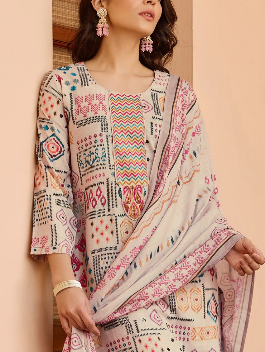 CHANDERI COTTON KURTI WITH PRINTED DESIGN FOR WOMENS