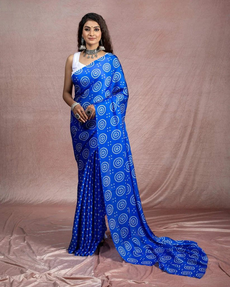 Printed Designs Heavy Satin Sarees With Plain Blouse
