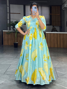 Printed Chinon Gown With Dupatta 💯✨