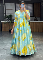 Printed Chinon Gown With Dupatta 💯✨