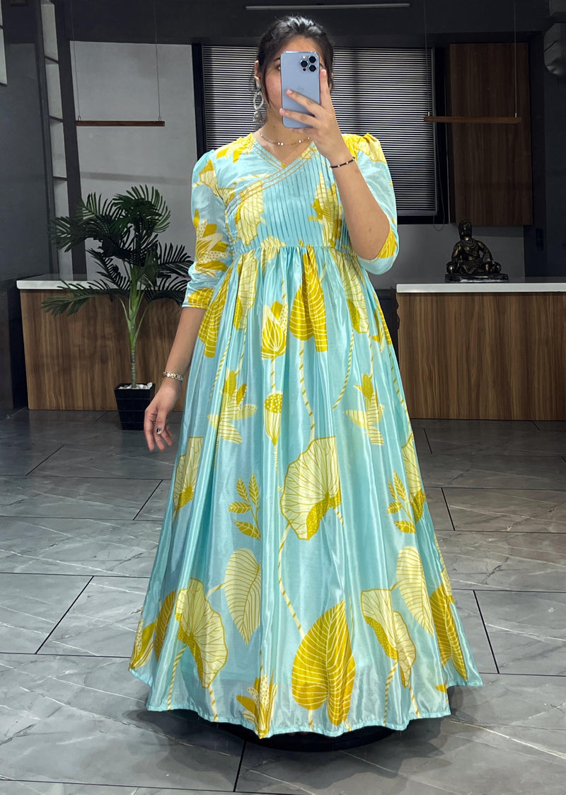 Printed Chinon Gown With Dupatta 💯✨