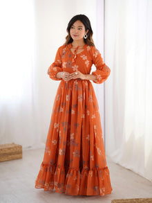 Modern Chick Orange Floral Gown😍