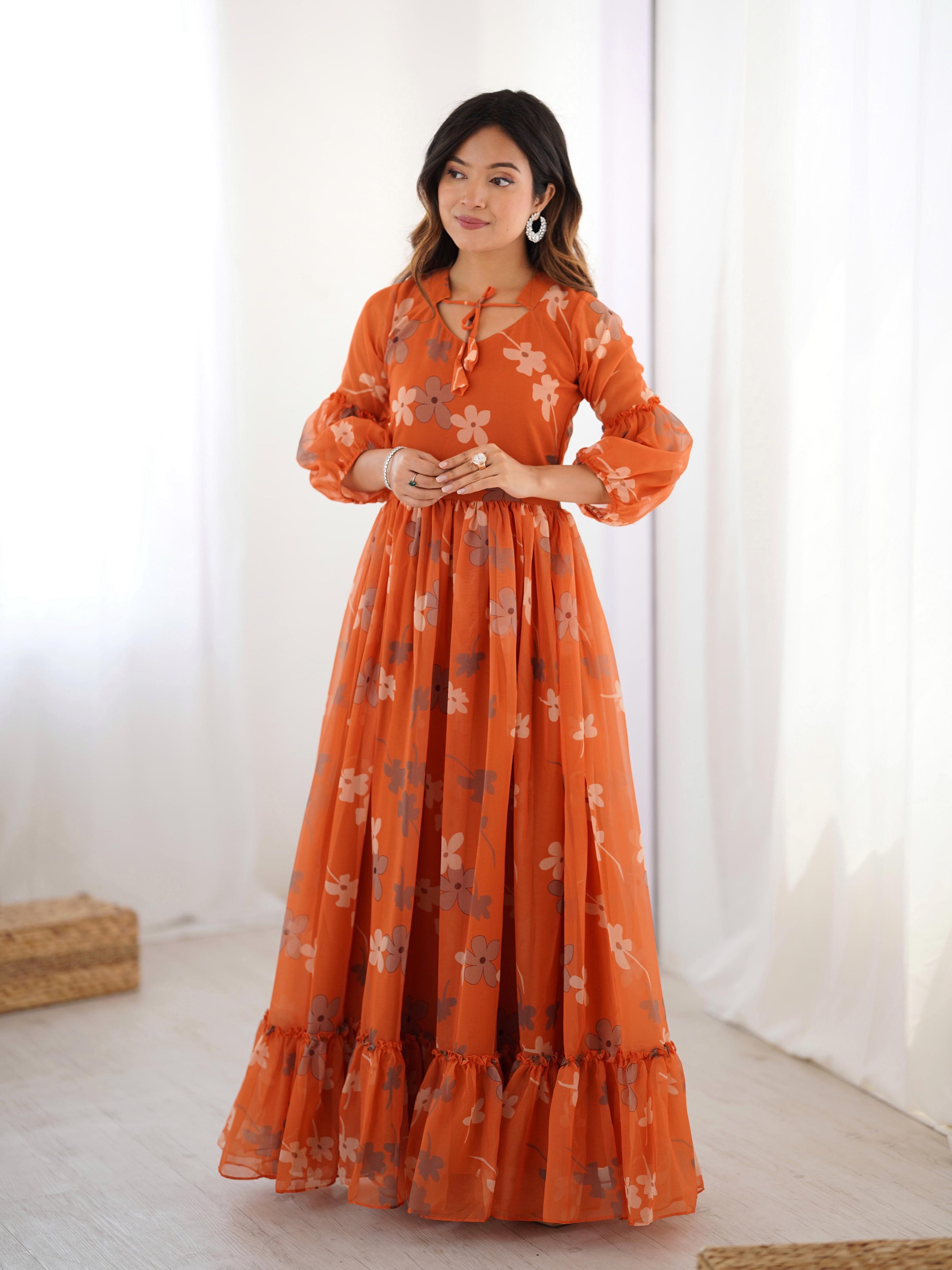 Modern Chick Orange Floral Gown😍