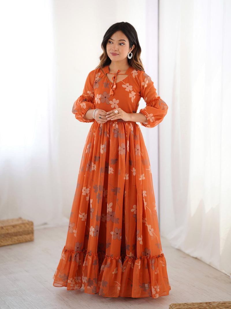 Modern Chick Orange Floral Gown😍