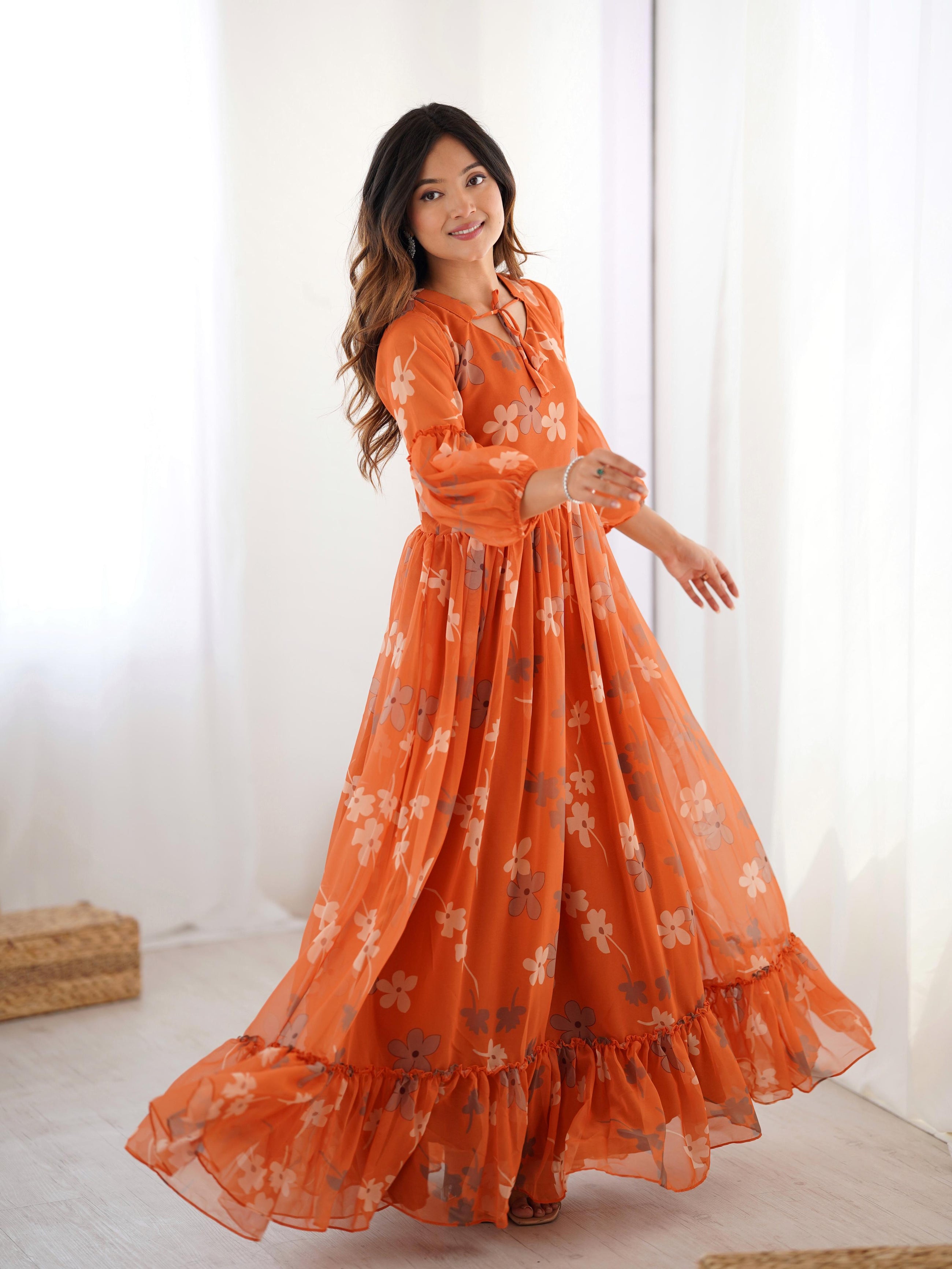 Modern Chick Orange Floral Gown😍