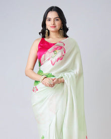 Floral Designs Heavy Satin Sarees With Plain Blouse