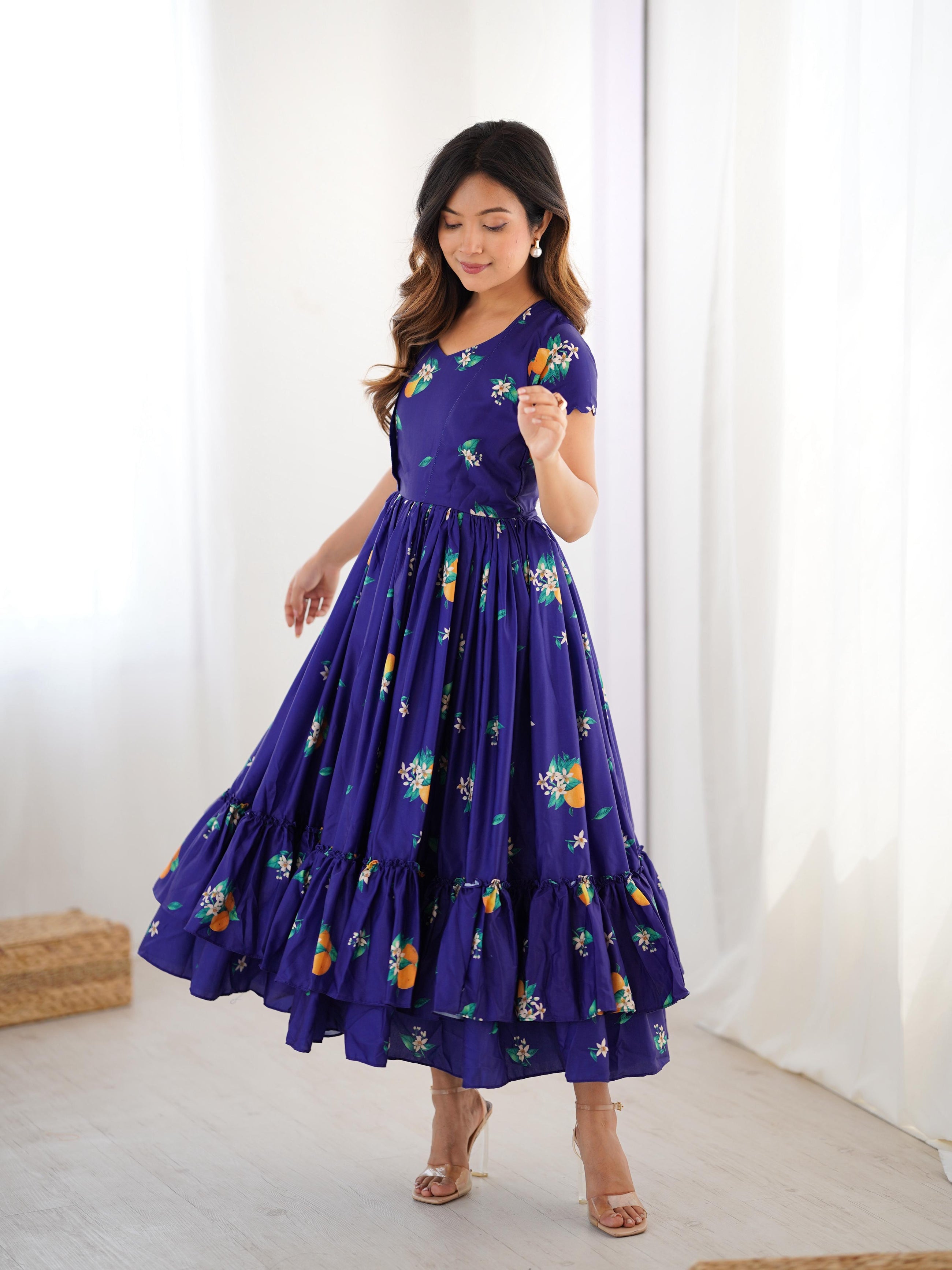 Indigo Majestic Floral Frill Kurti💟