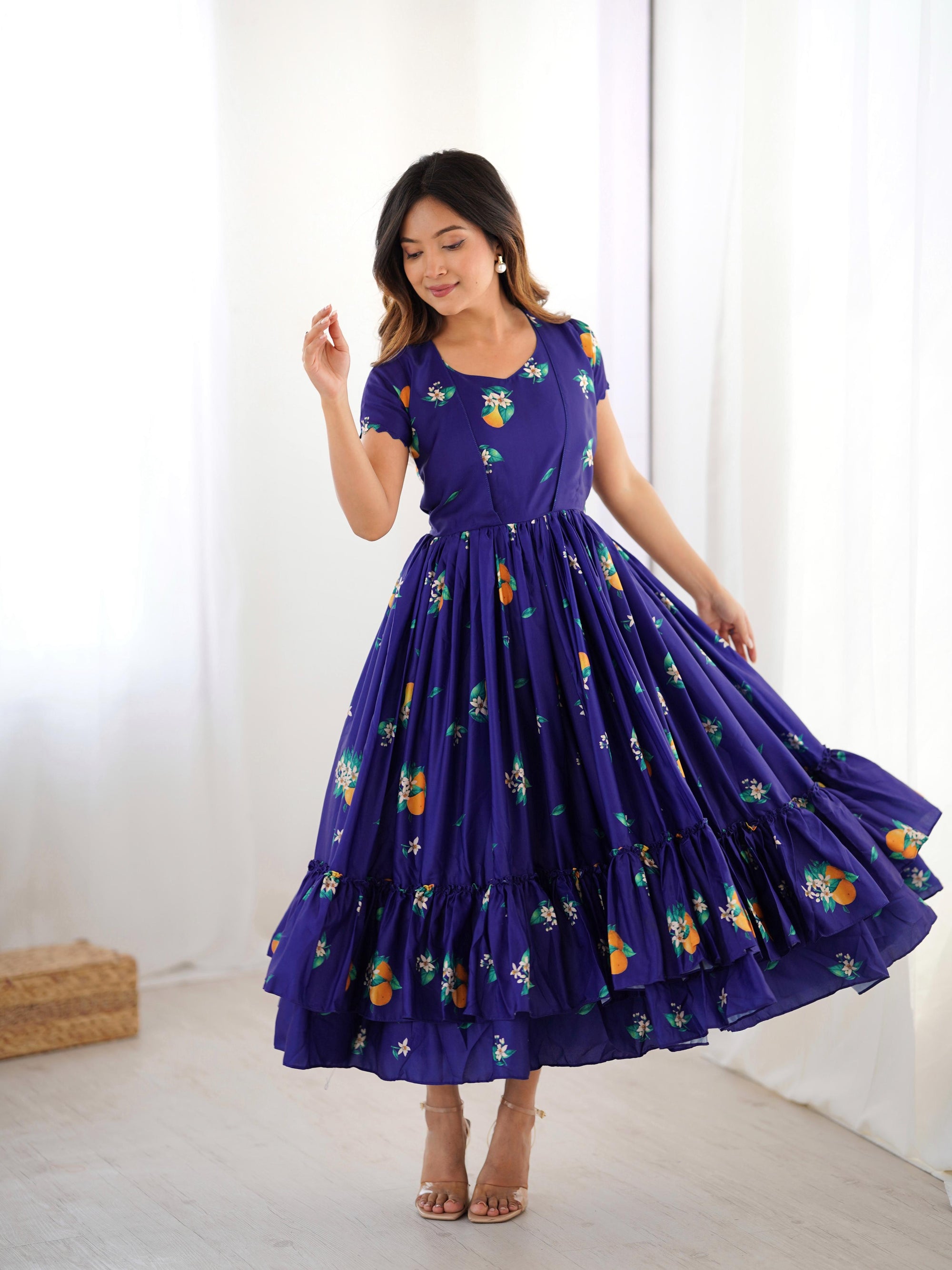 Indigo Majestic Floral Frill Kurti💟