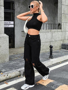 BLACK JEANS FOR WOMANS WIDE-LEG RIPPED JEANS