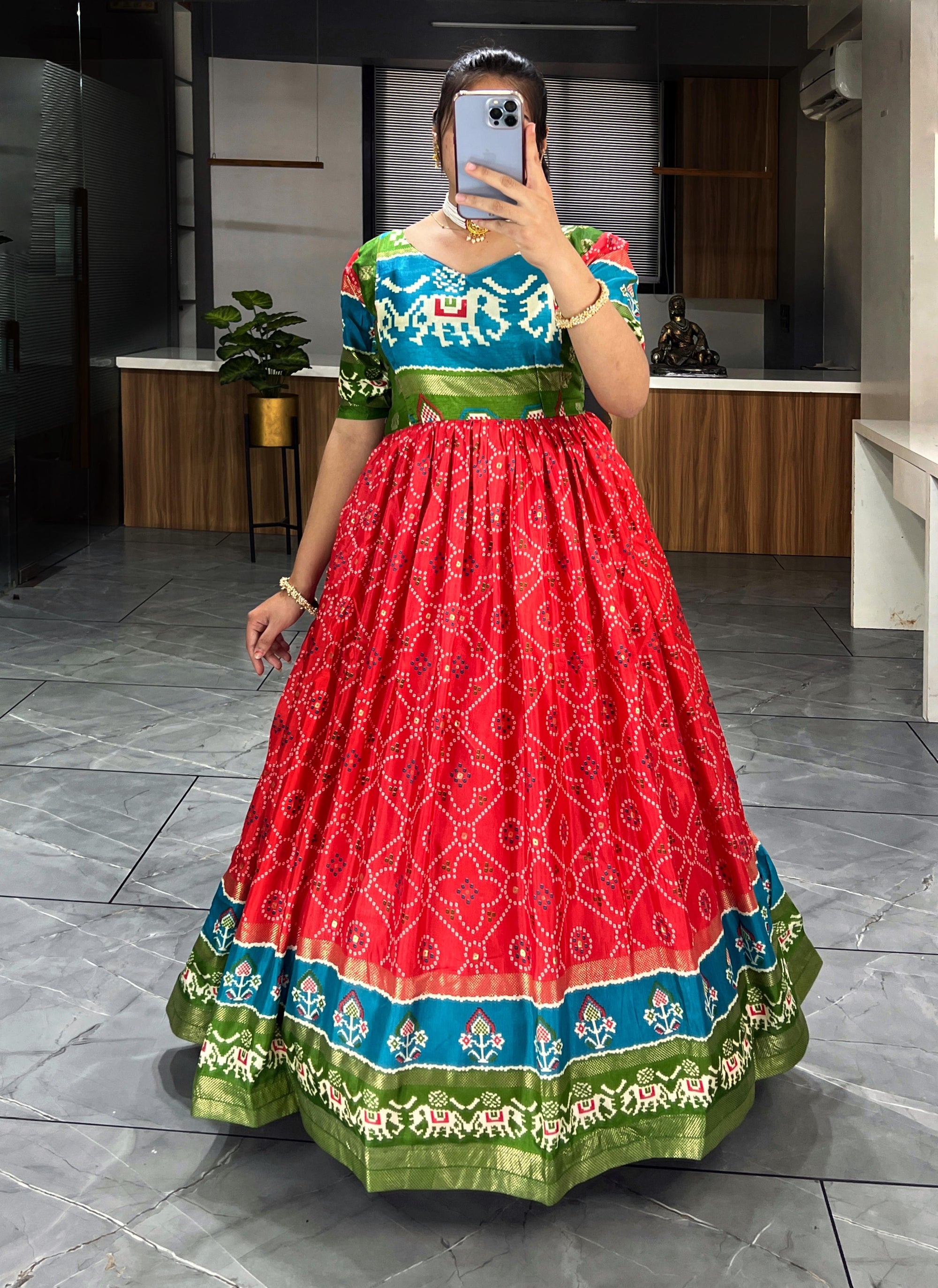 Soft Silk Bandhani Print Gowns with Foil Print 👜