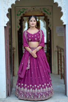 Stunning Wine Embroidey Gorgette Lehenga 👜✨