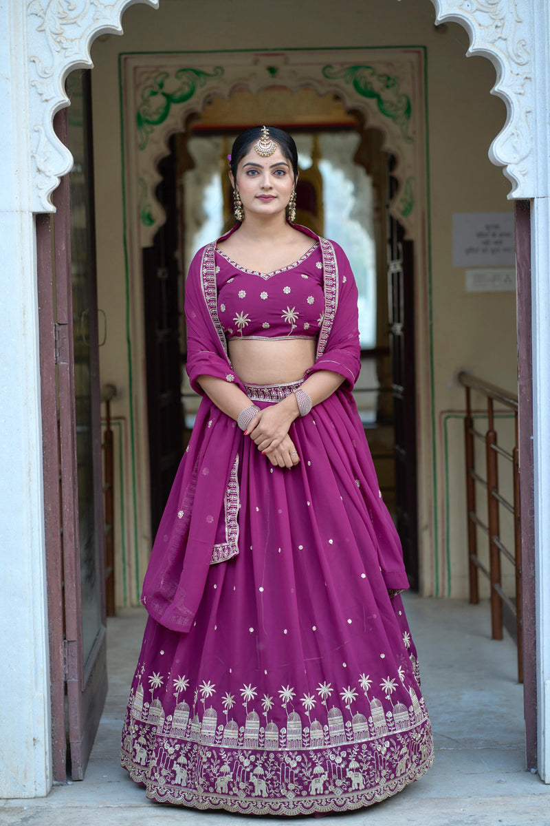 Stunning Wine Embroidey Gorgette Lehenga 👜✨