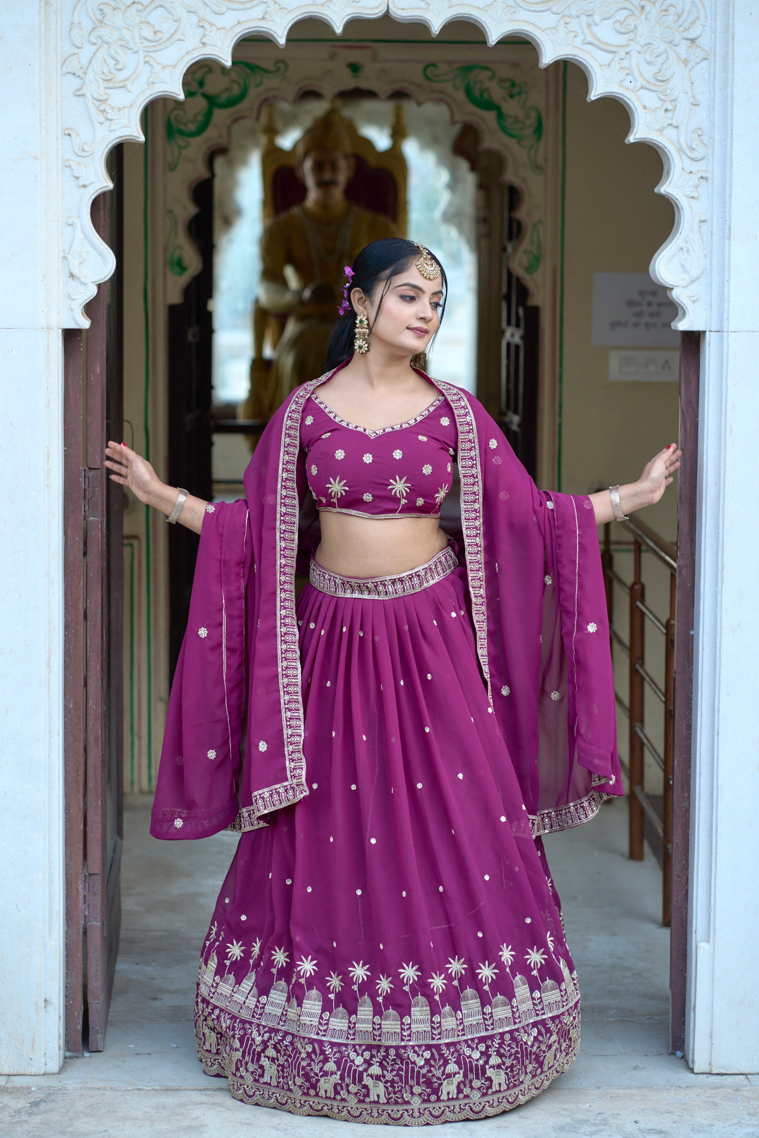 Stunning Wine Embroidey Gorgette Lehenga 👜✨