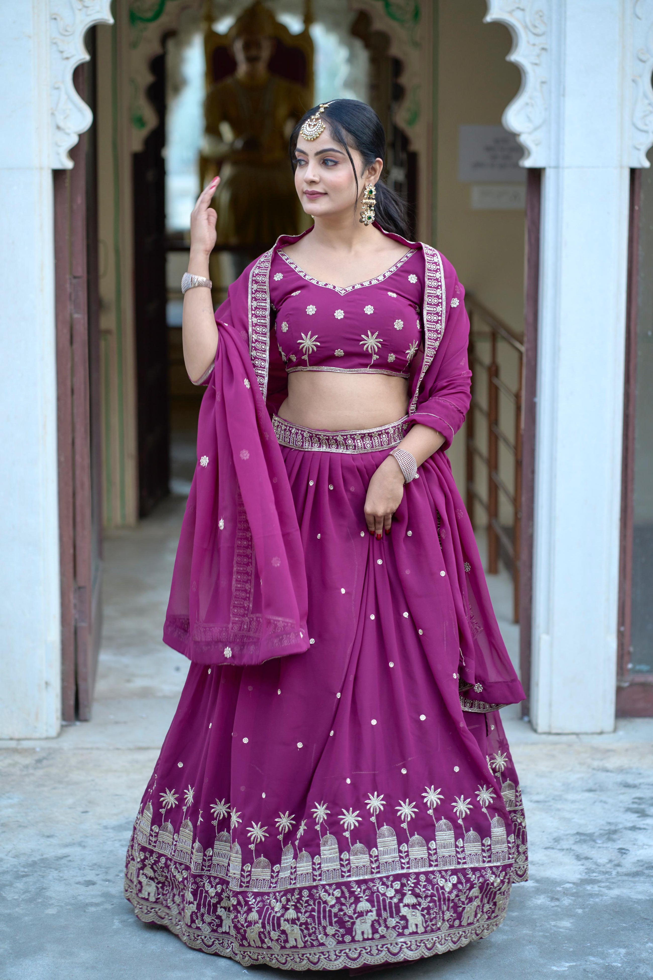 Stunning Wine Embroidey Gorgette Lehenga 👜✨
