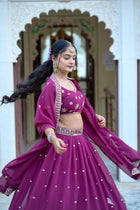 Stunning Wine Embroidey Gorgette Lehenga 👜✨