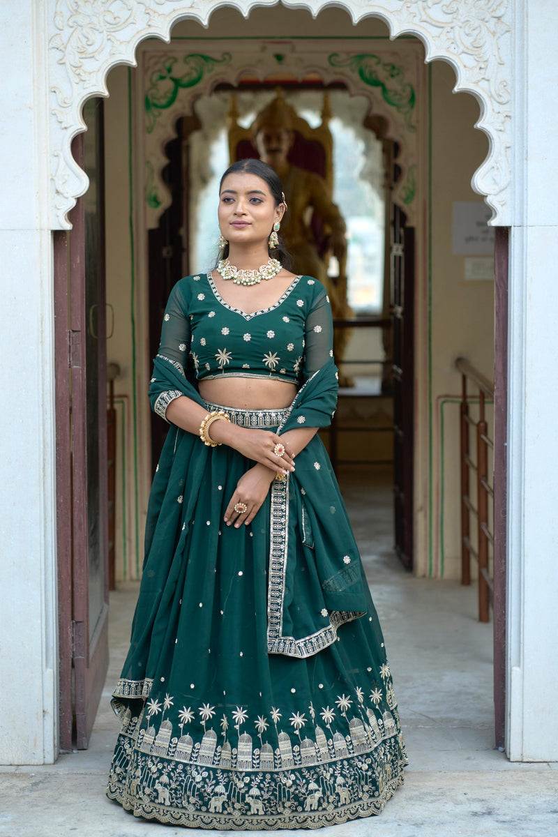 Stunning Green Embroidery Gorgette Lehenga 👜✨