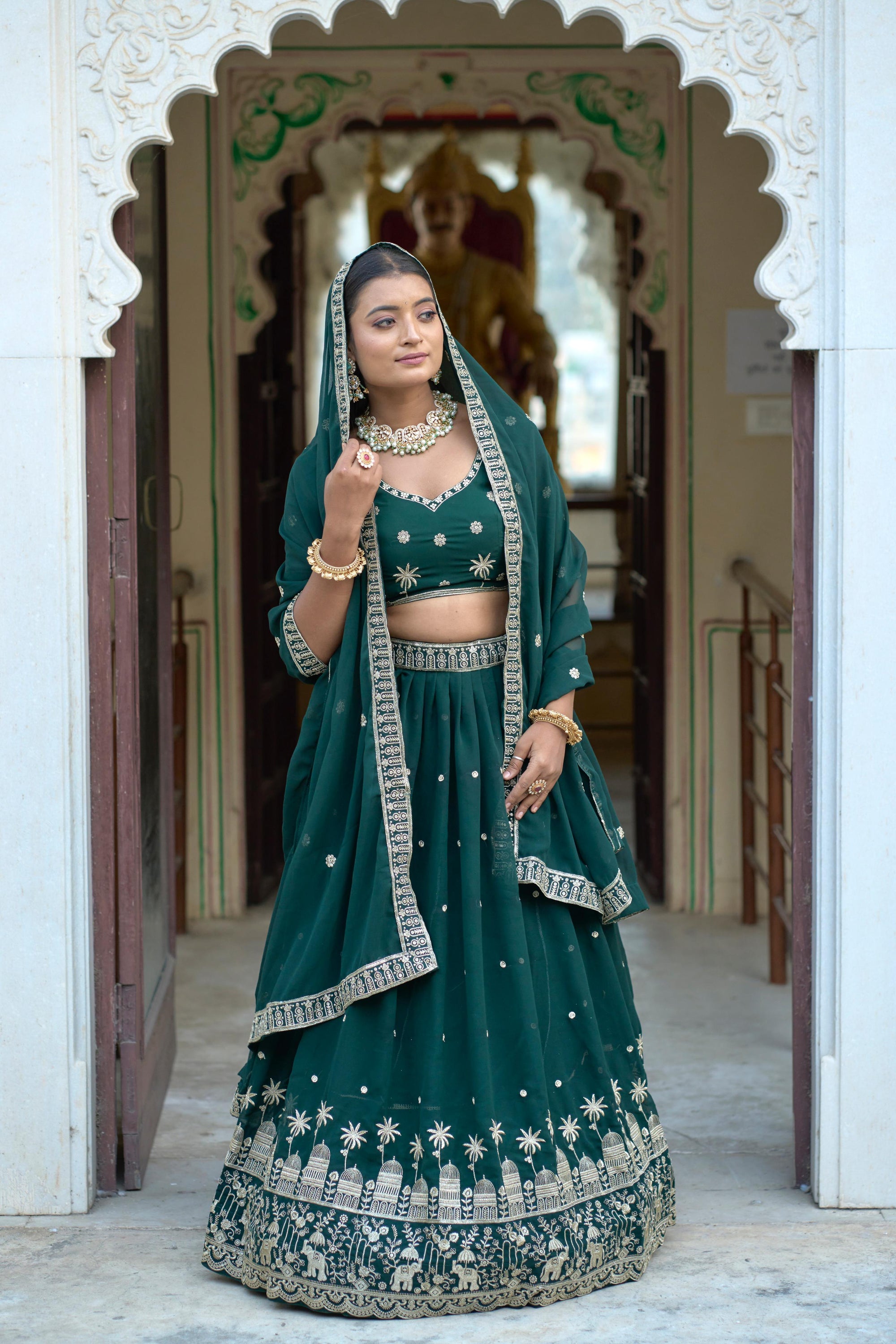 Stunning Green Embroidery Gorgette Lehenga 👜✨