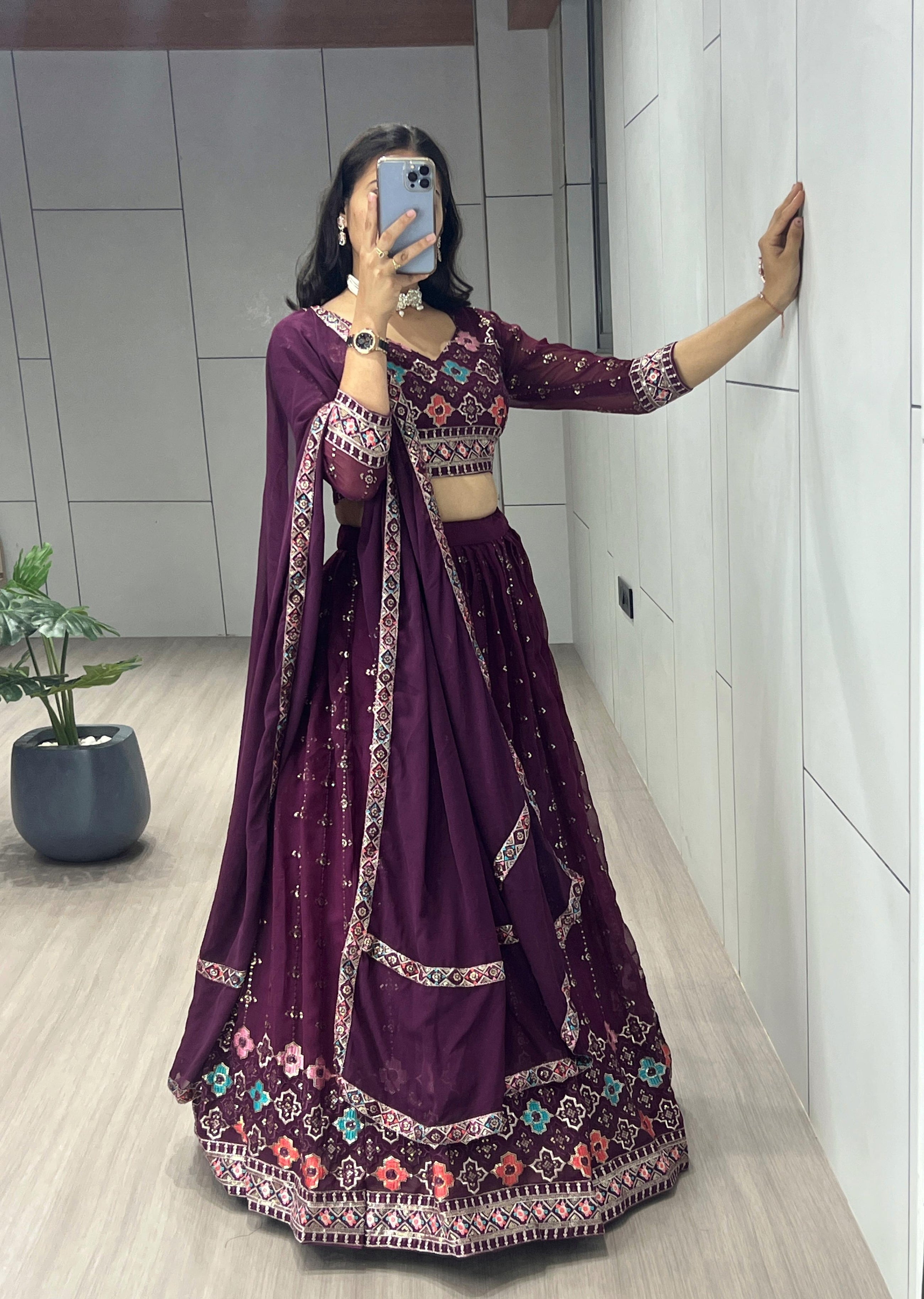 Wine Embroidery Lehenga 👜✨