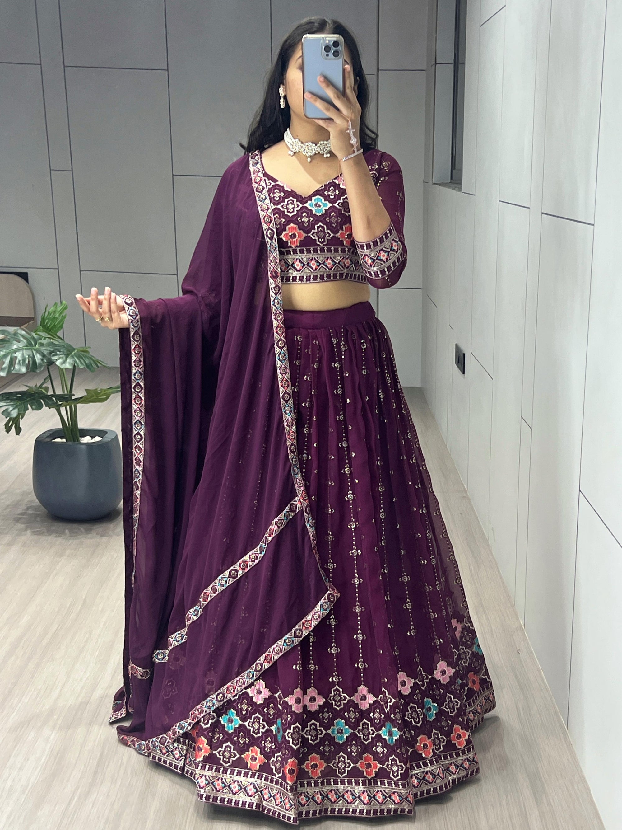 Wine Embroidery Lehenga 👜✨