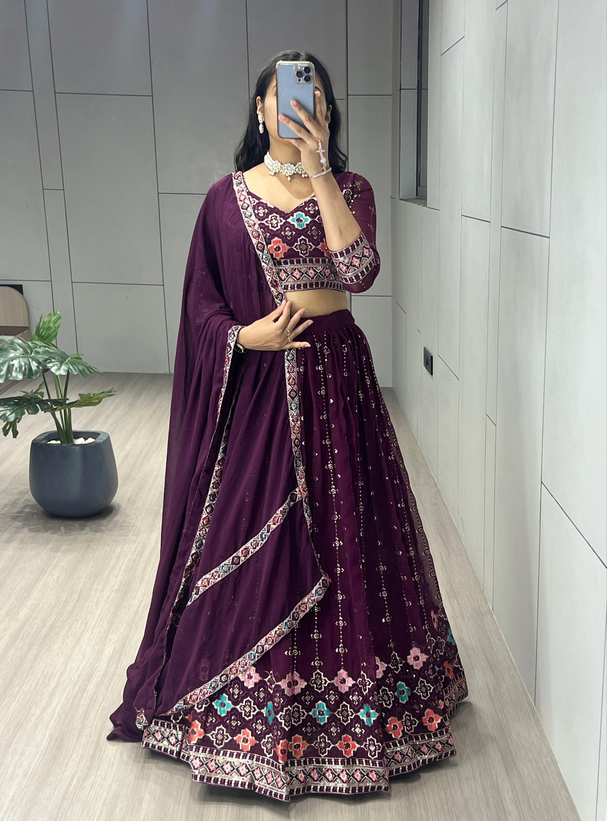 Wine Embroidery Lehenga 👜✨