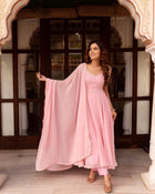 Baby Pink Georgette Beautiful Gown With Duppta For Women's