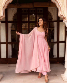 Baby Pink Georgette Beautiful Gown With Duppta For Women's