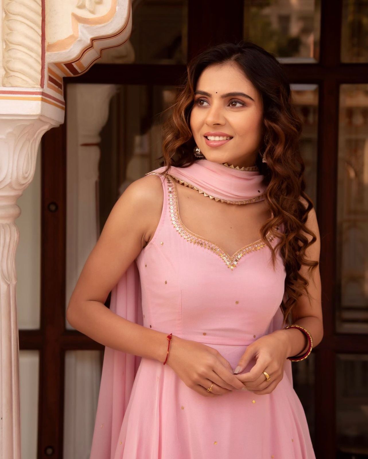 Baby Pink Georgette Beautiful Gown With Duppta For Women's