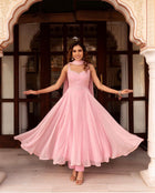Baby Pink Georgette Beautiful Gown With Duppta For Women's