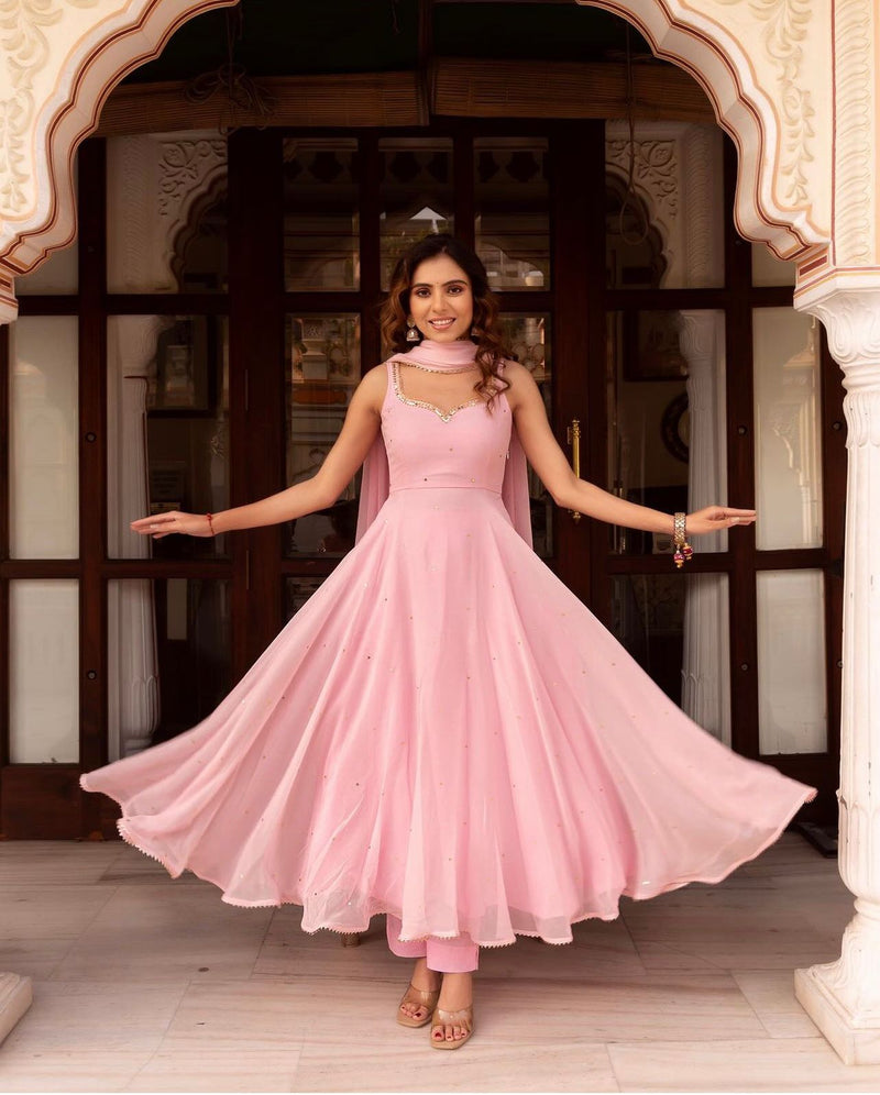 Baby Pink Georgette Beautiful Gown With Duppta For Women's