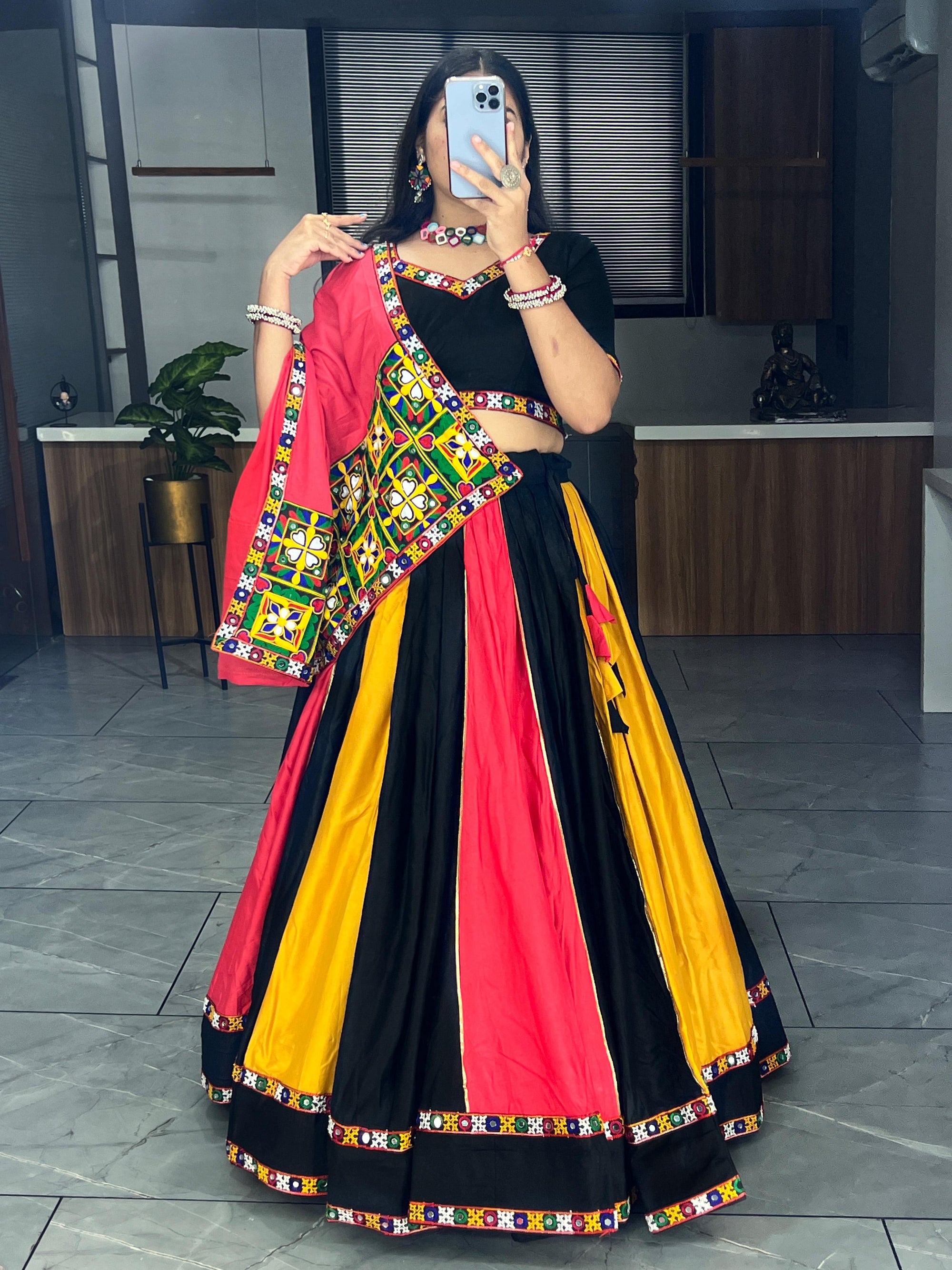 Traditional Chaniya Choli With Beautiful Butterfly Mono Net & Satin Silk