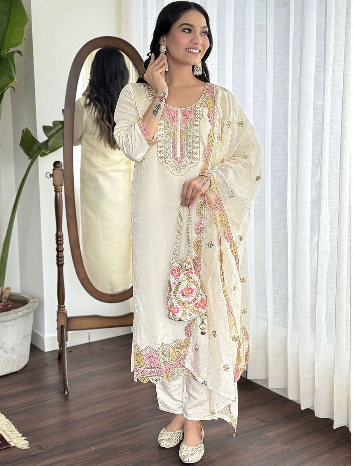 Heavy Roman Silk Beautiful Suit Set and Duppta
