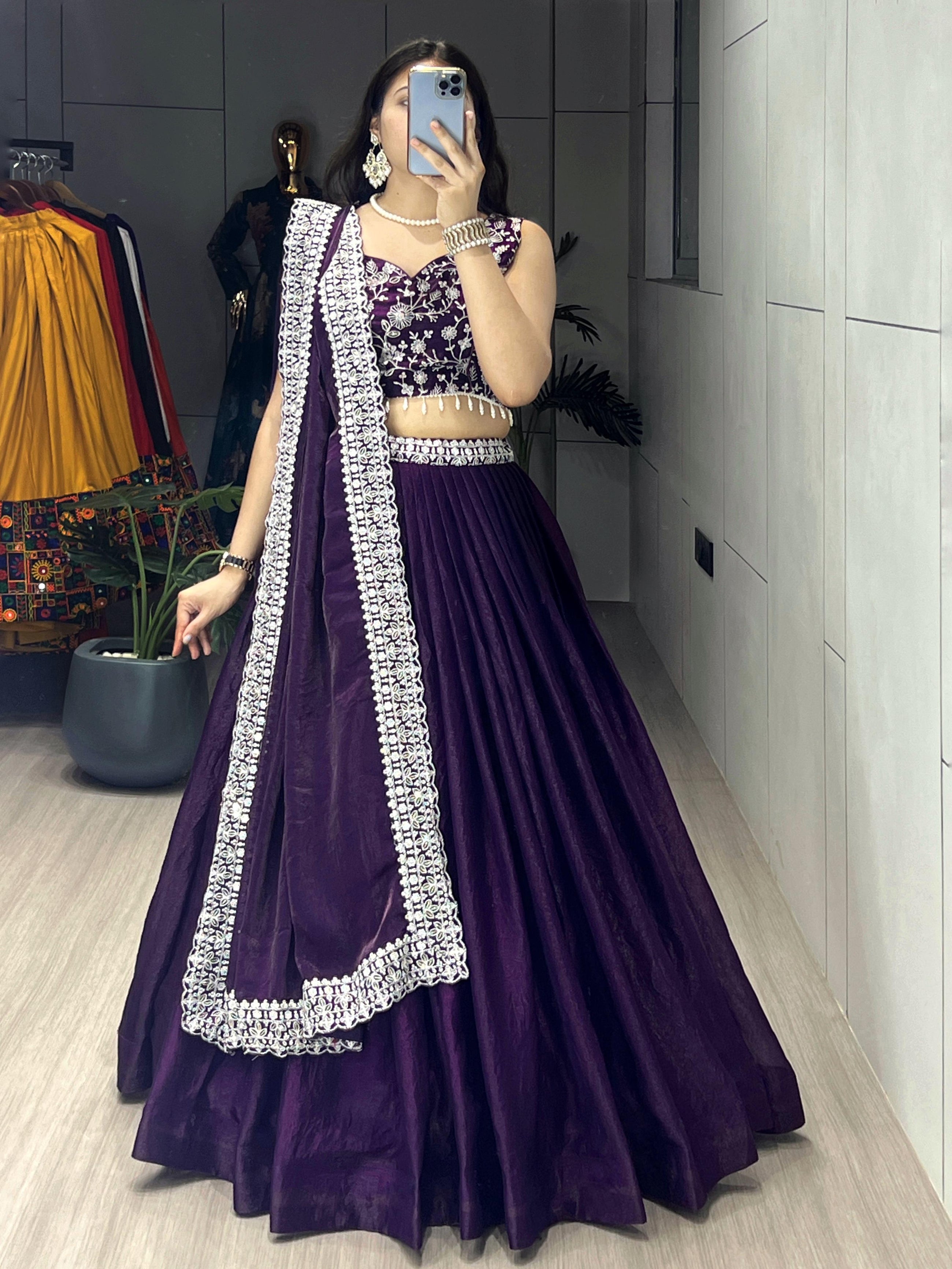 Deep Purple Premium Fandy Silk Lehenga Sets