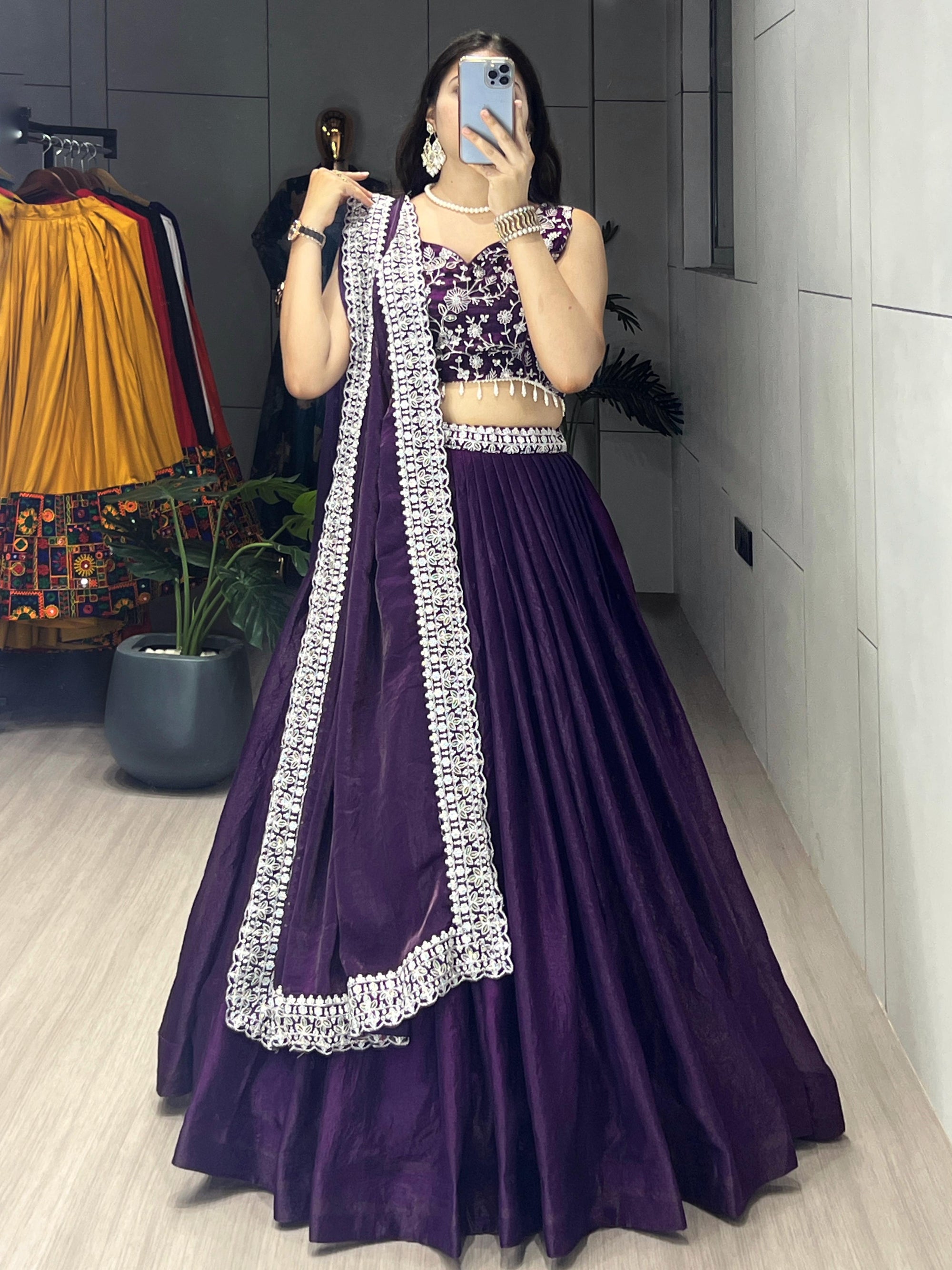 Deep Purple Premium Fandy Silk Lehenga Sets