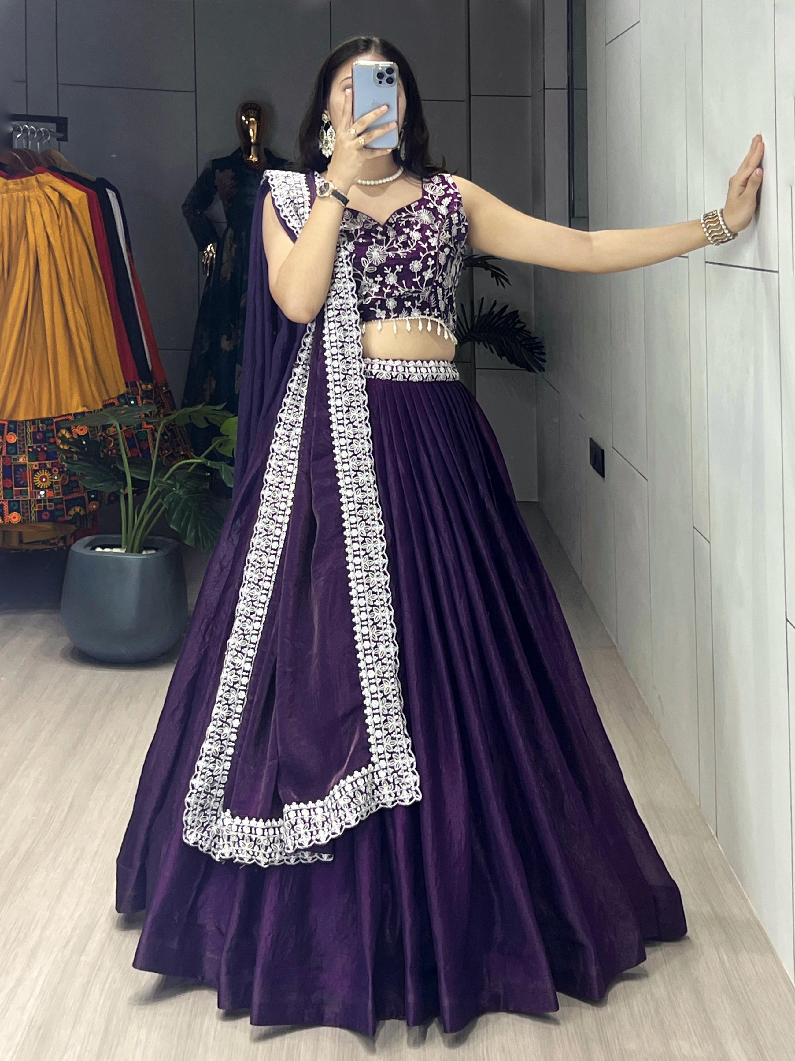 Deep Purple Premium Fandy Silk Lehenga Sets