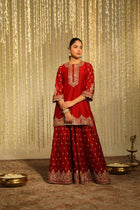 RED CHINON SILK SHARARA WITH THREAD & SEQUNCE WORK