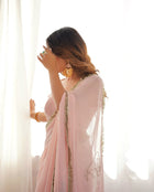 Georgette Saree With Katdana Handwork Butta Work & Readyment Lace