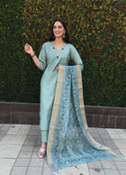 Designers Kurti Pent Dupatta Set With Digital Print & Latkan